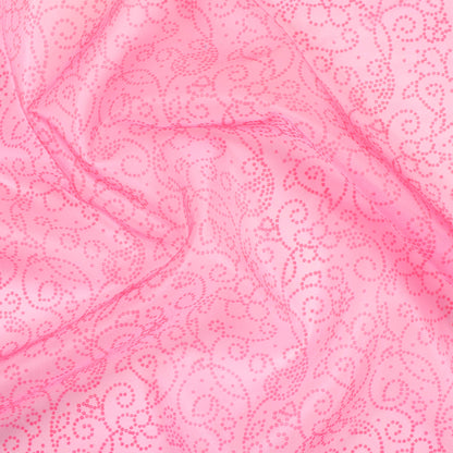 Baby Pink Bandhanii Pattern Digital Print Organza Satin Fabric