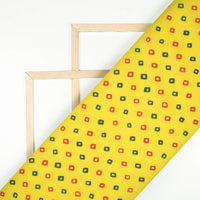 Lemon Yellow And Red Bandhanii Pattern Digital Print Organza Satin Fabric