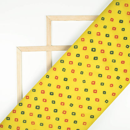Lemon Yellow And Red Bandhanii Pattern Digital Print Organza Satin Fabric