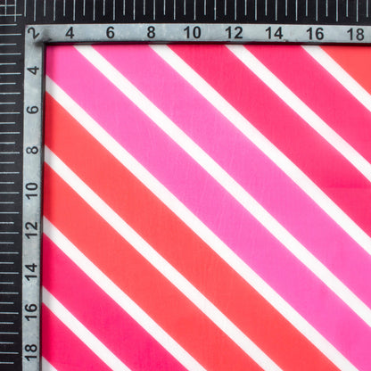 Hot Pink And Red Bandhanii Pattern Digital Print Organza Satin Fabric