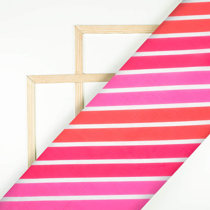 Hot Pink And Red Bandhanii Pattern Digital Print Organza Satin Fabric