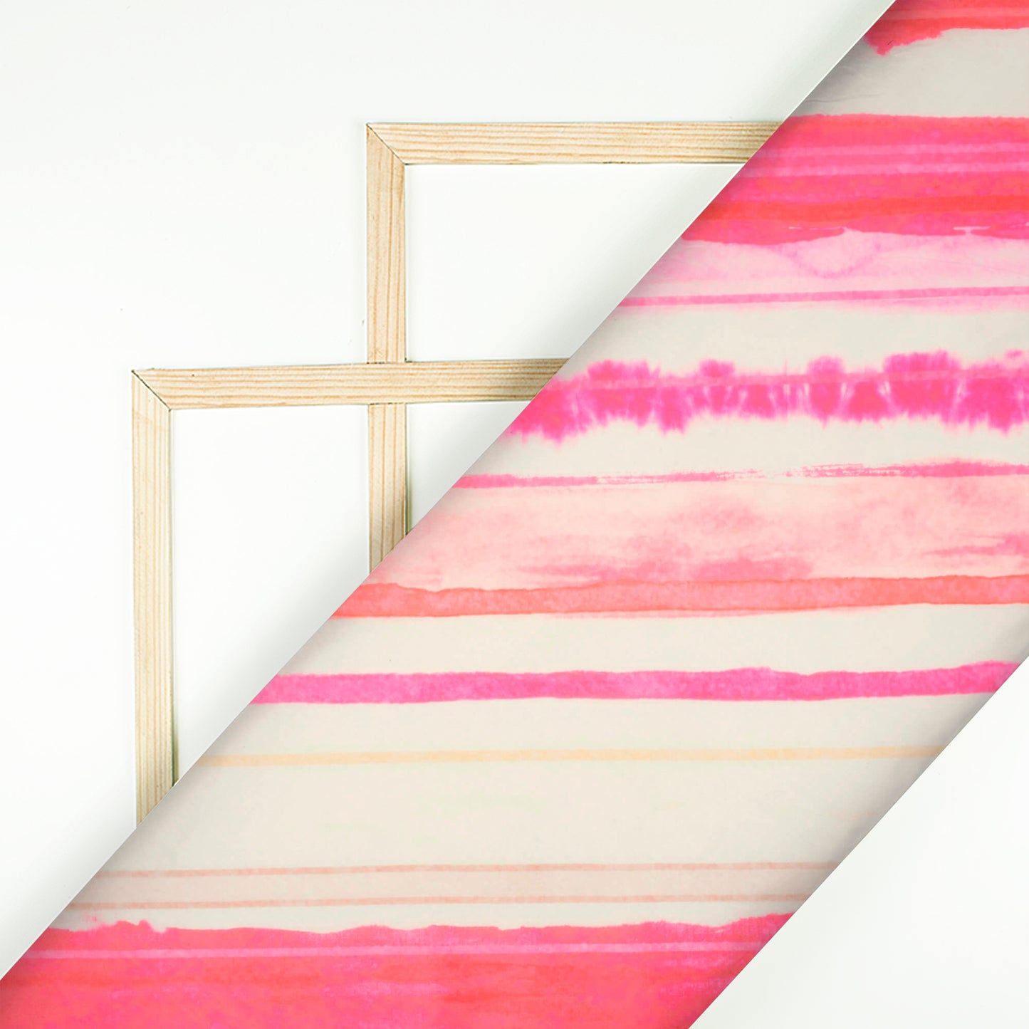 Dark Pink And White Leheriya Pattern Digital Print Organza Satin Fabric