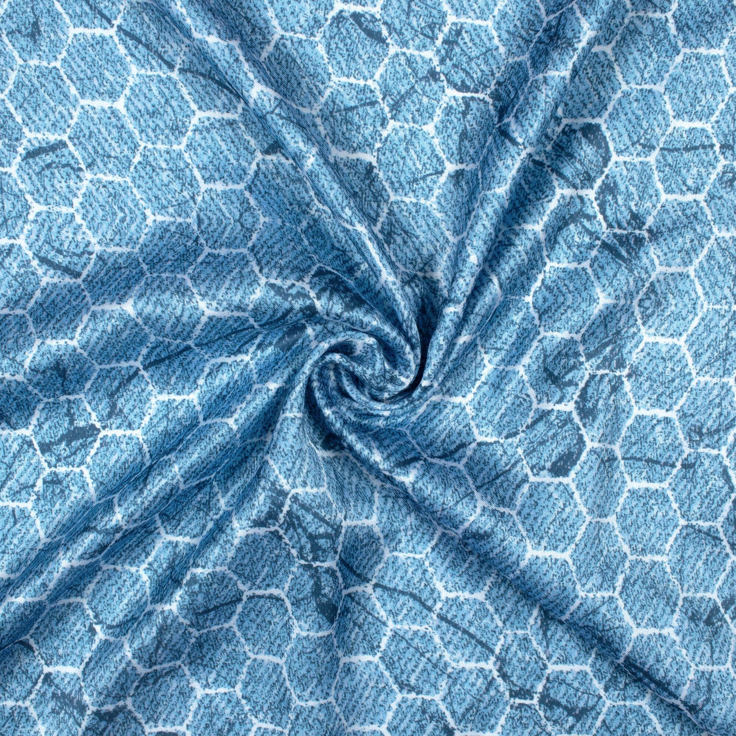 Carolina Blue And White Geometric Pattern Digital Print Crepe Silk Fabric