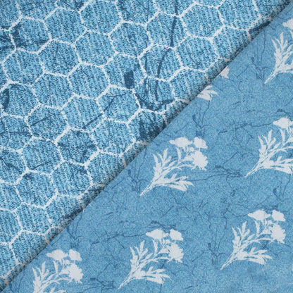 Carolina Blue And White Geometric Pattern Digital Print Crepe Silk Fabric