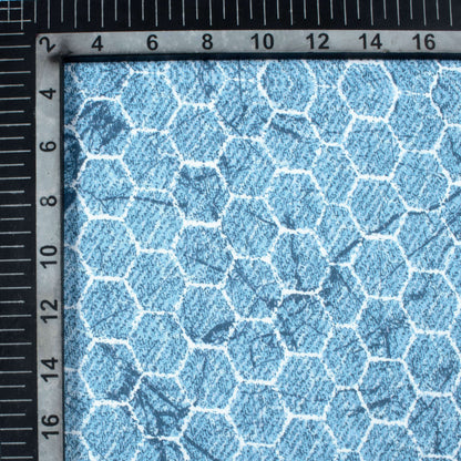 Carolina Blue And White Geometric Pattern Digital Print Crepe Silk Fabric