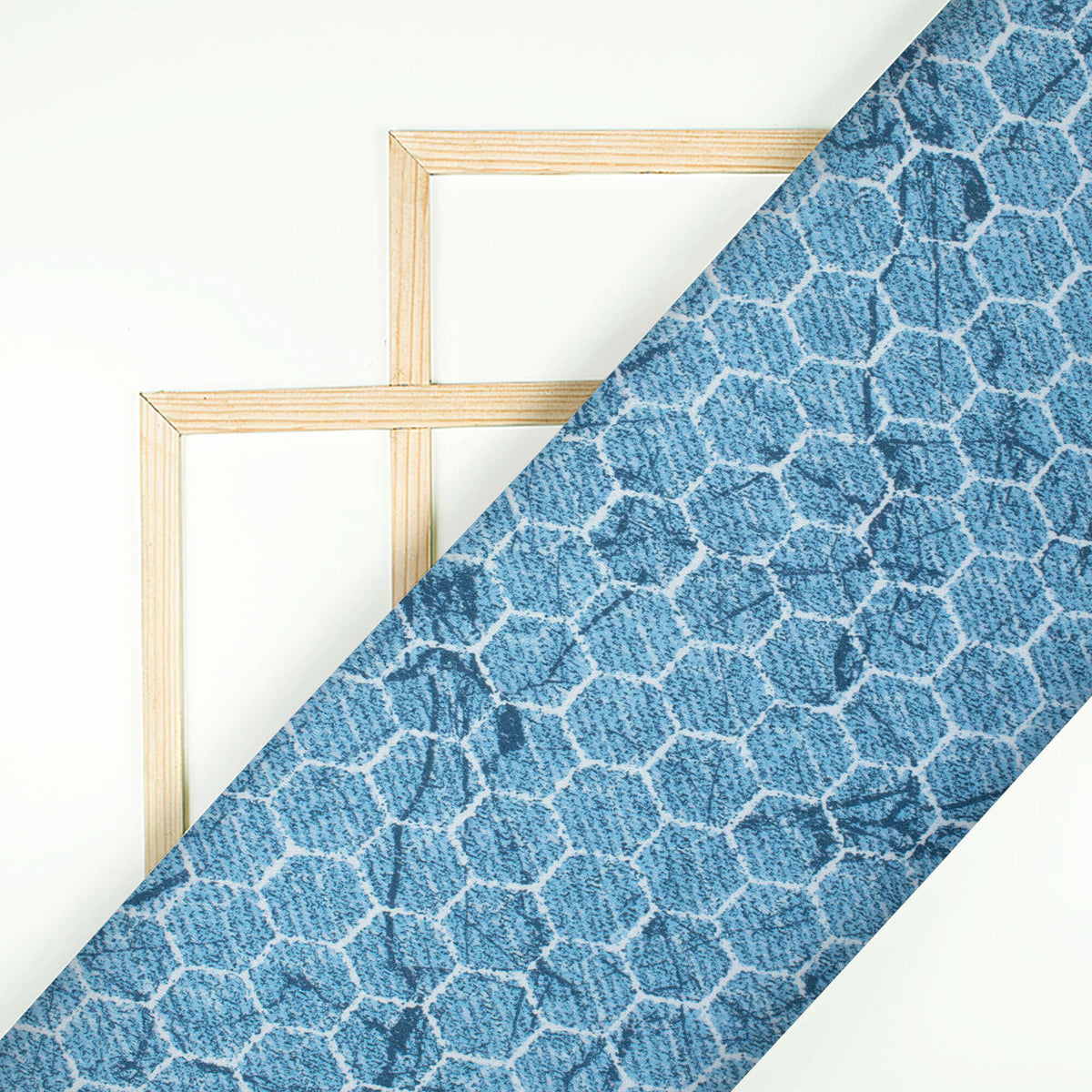 Carolina Blue And White Geometric Pattern Digital Print Crepe Silk Fabric