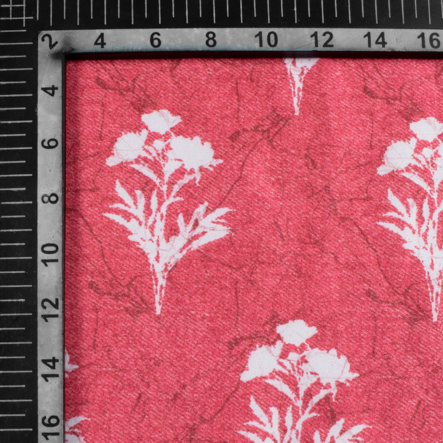 Punch Pink And White Floral Pattern Digital Print Crepe Silk Fabric