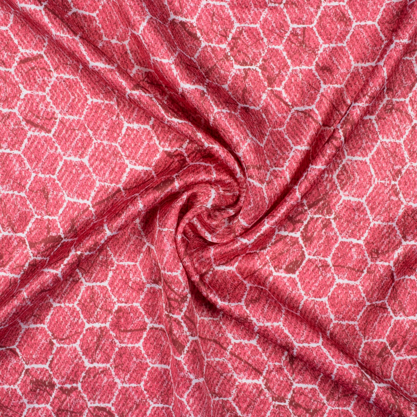 Punch Pink And White Geometric Pattern Digital Print Crepe Silk Fabric