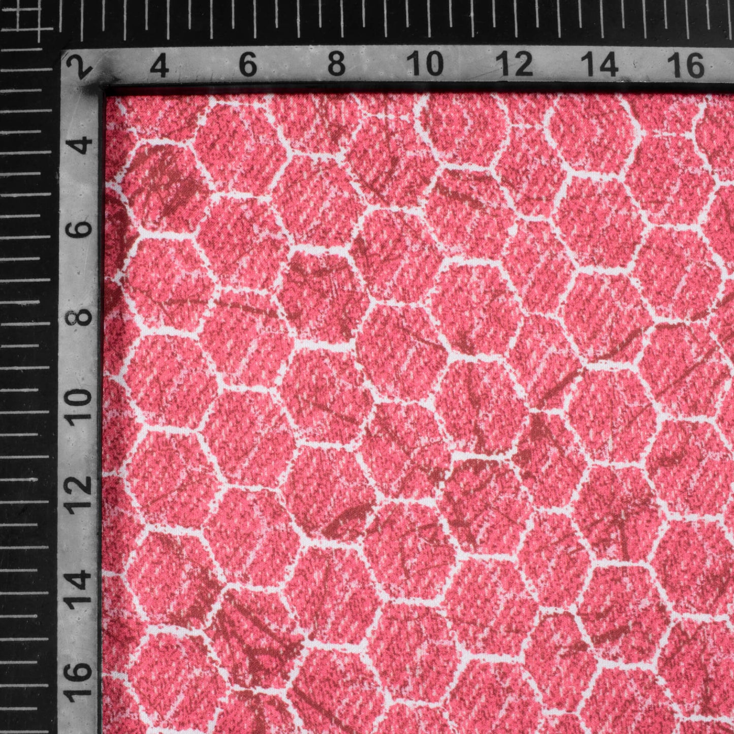 Punch Pink And White Geometric Pattern Digital Print Crepe Silk Fabric