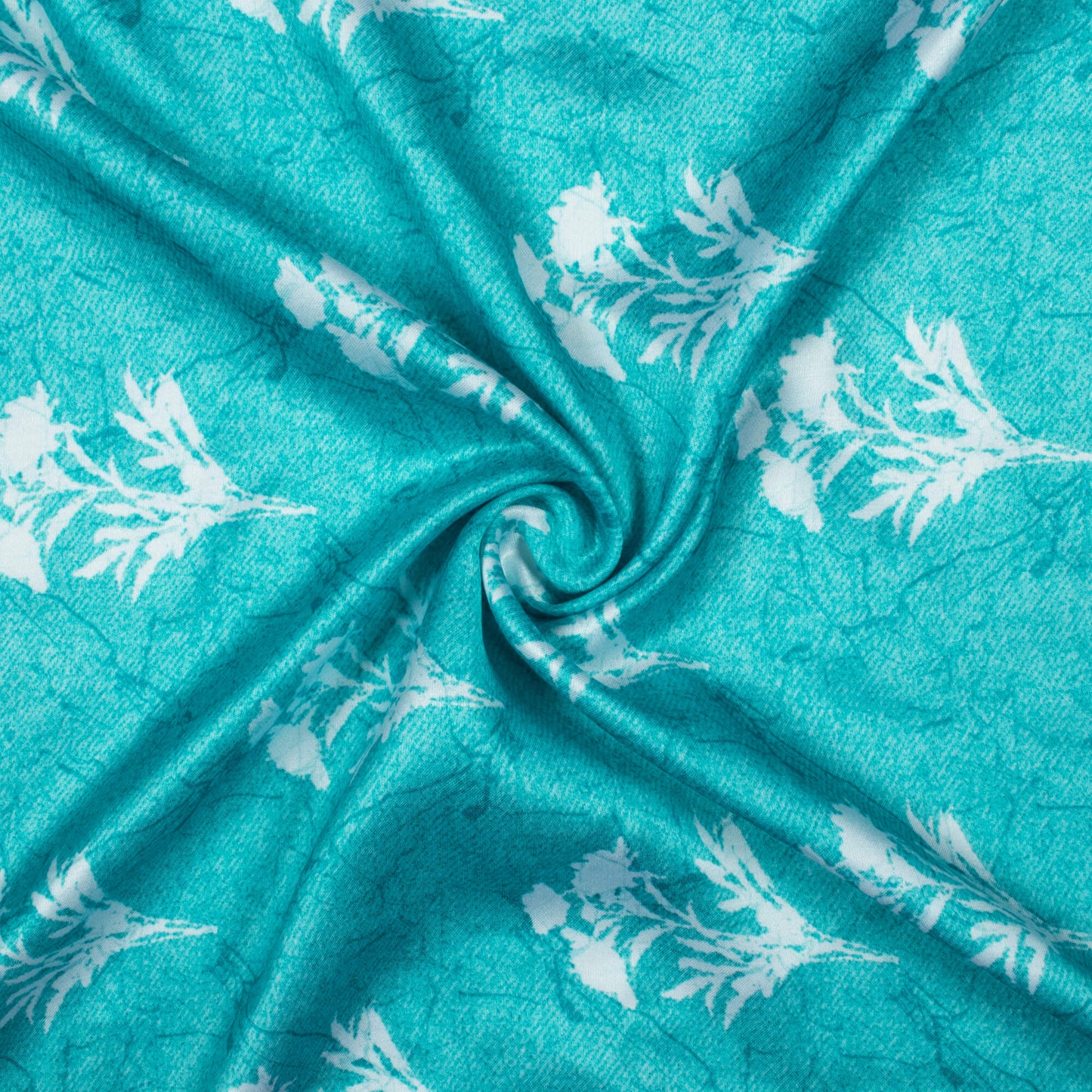 Electric Blue And White Floral Pattern Digital Print Crepe Silk Fabric