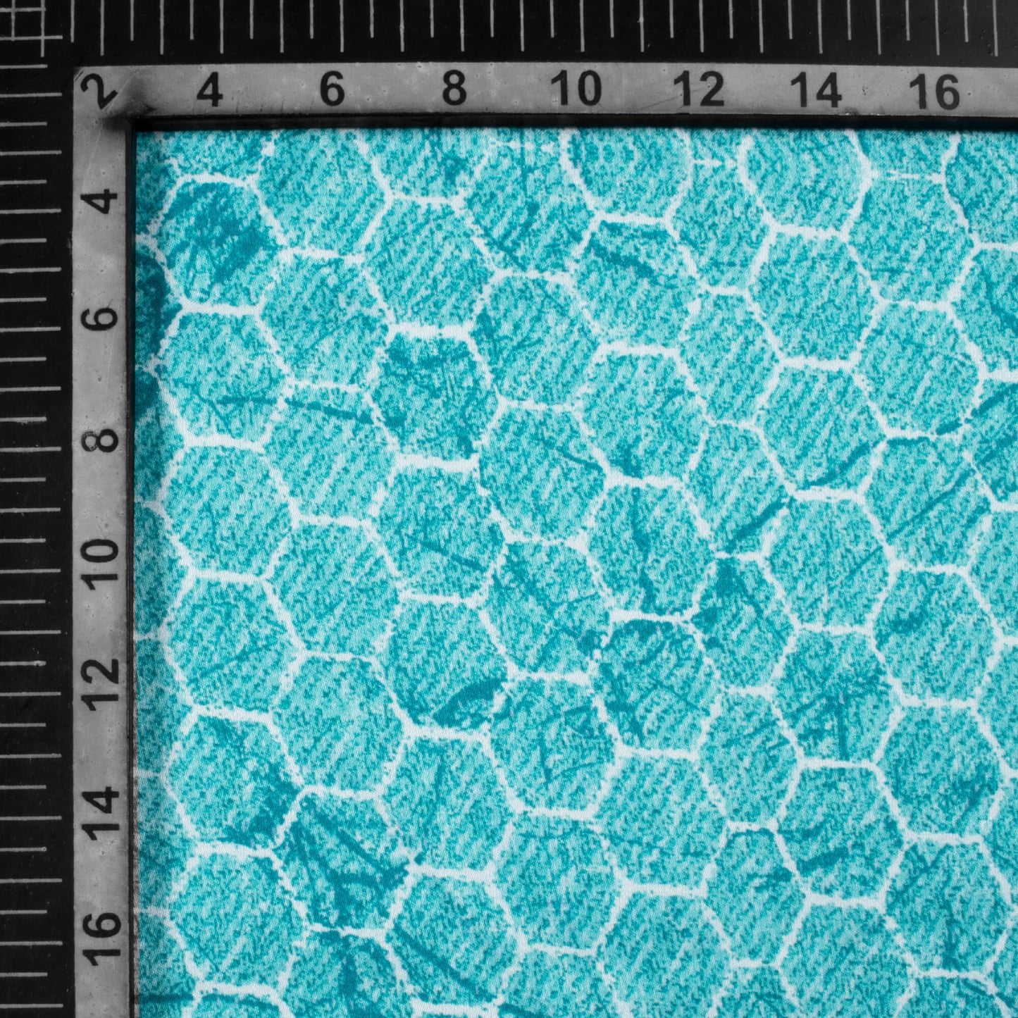Electric Blue And White Geometric Pattern Digital Print Crepe Silk Fabric