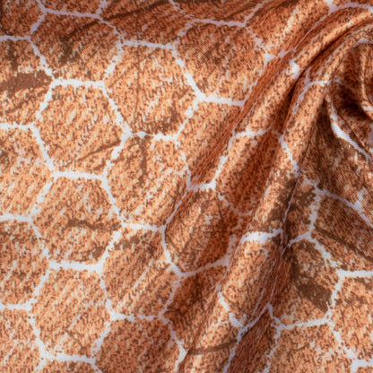 Sable Brown And White Geometric Pattern Digital Print Crepe Silk Fabric