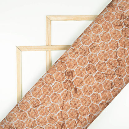 Sable Brown And White Geometric Pattern Digital Print Crepe Silk Fabric