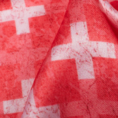 Brick Pink And White Geometric Pattern Digital Print Crepe Silk Fabric
