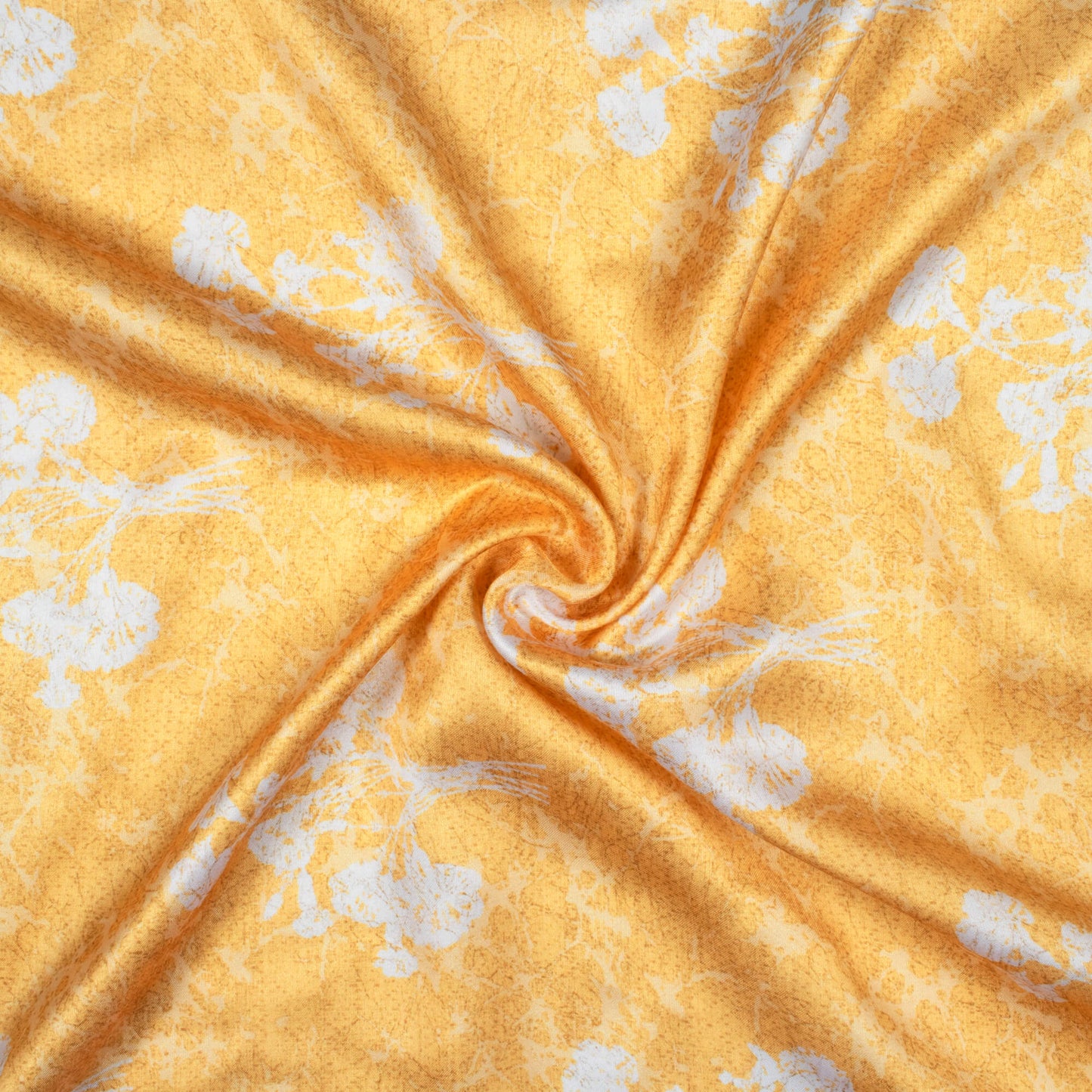 Royal Yellow And White Floral Pattern Digital Print Crepe Silk Fabric