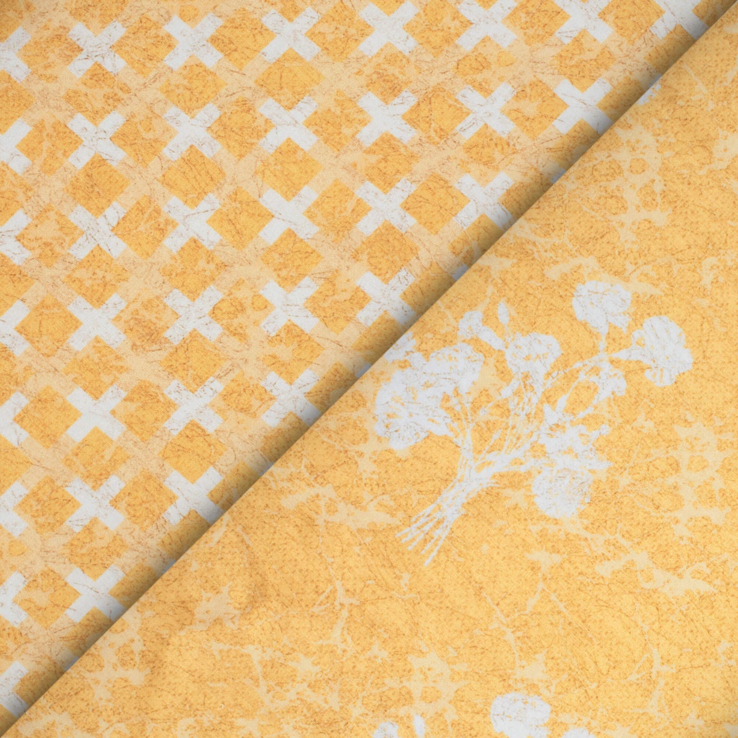 Royal Yellow And White Floral Pattern Digital Print Crepe Silk Fabric