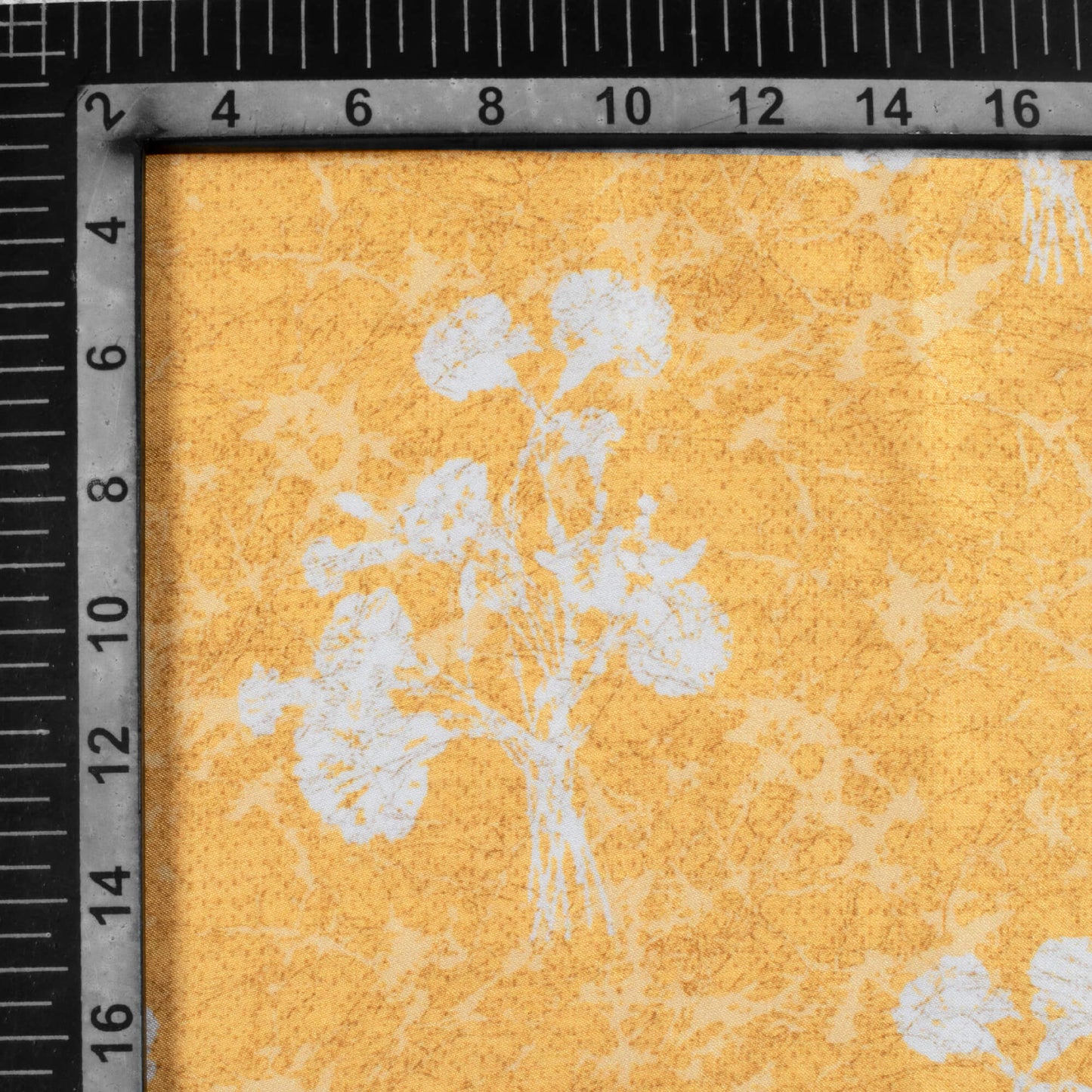 Royal Yellow And White Floral Pattern Digital Print Crepe Silk Fabric