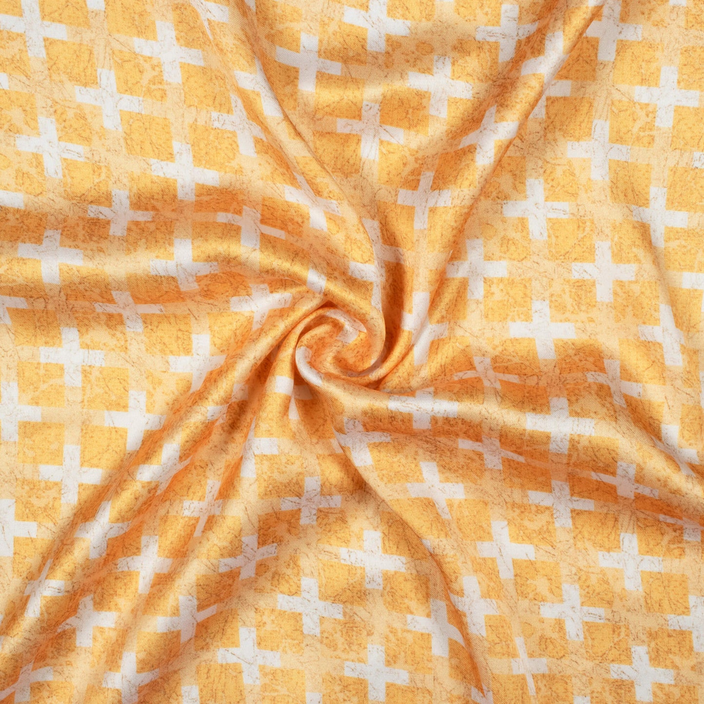 Royal Yellow And White Geometric Pattern Digital Print Crepe Silk Fabric