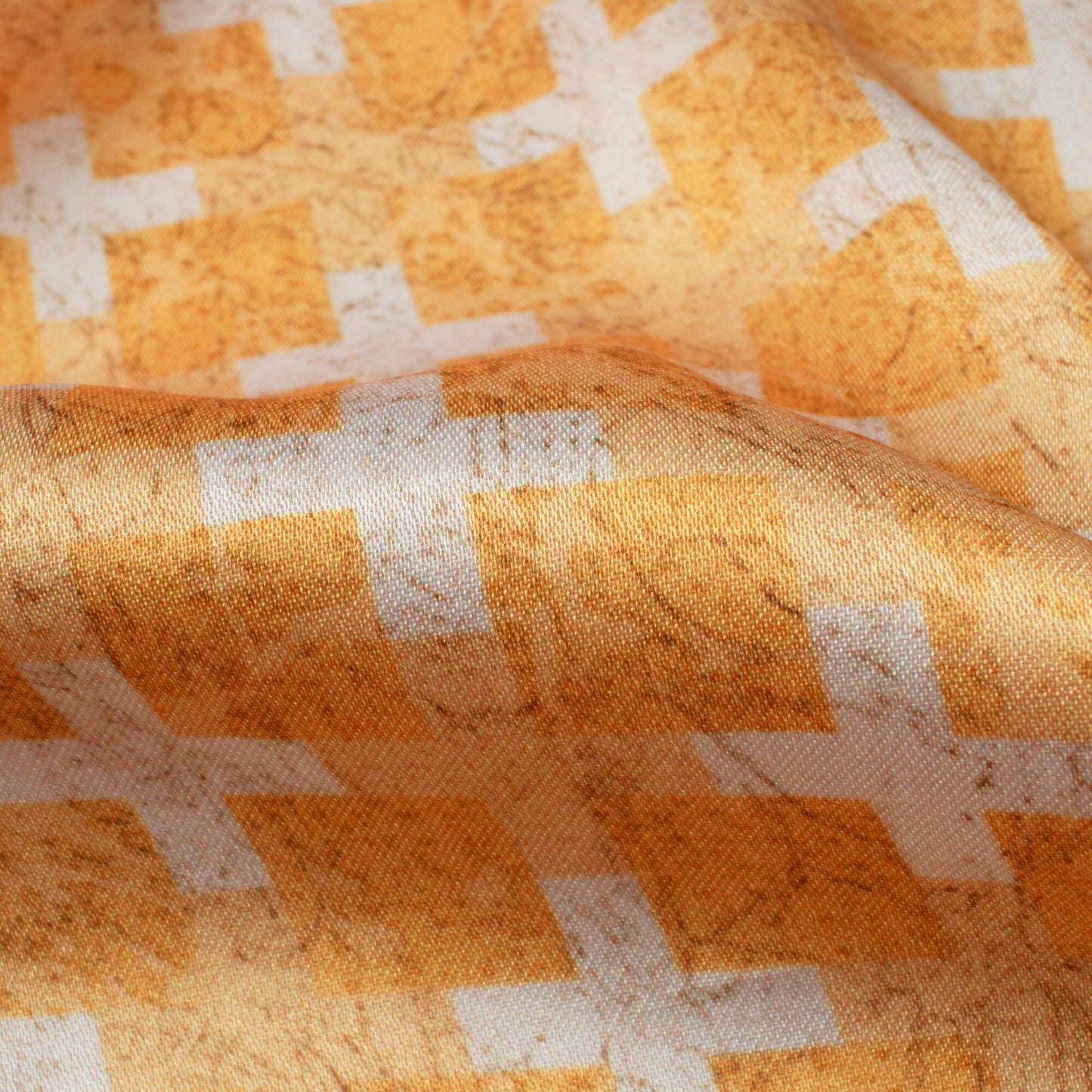 Royal Yellow And White Geometric Pattern Digital Print Crepe Silk Fabric