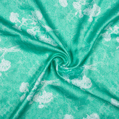 Mint Green And White Floral Pattern Digital Print Crepe Silk Fabric