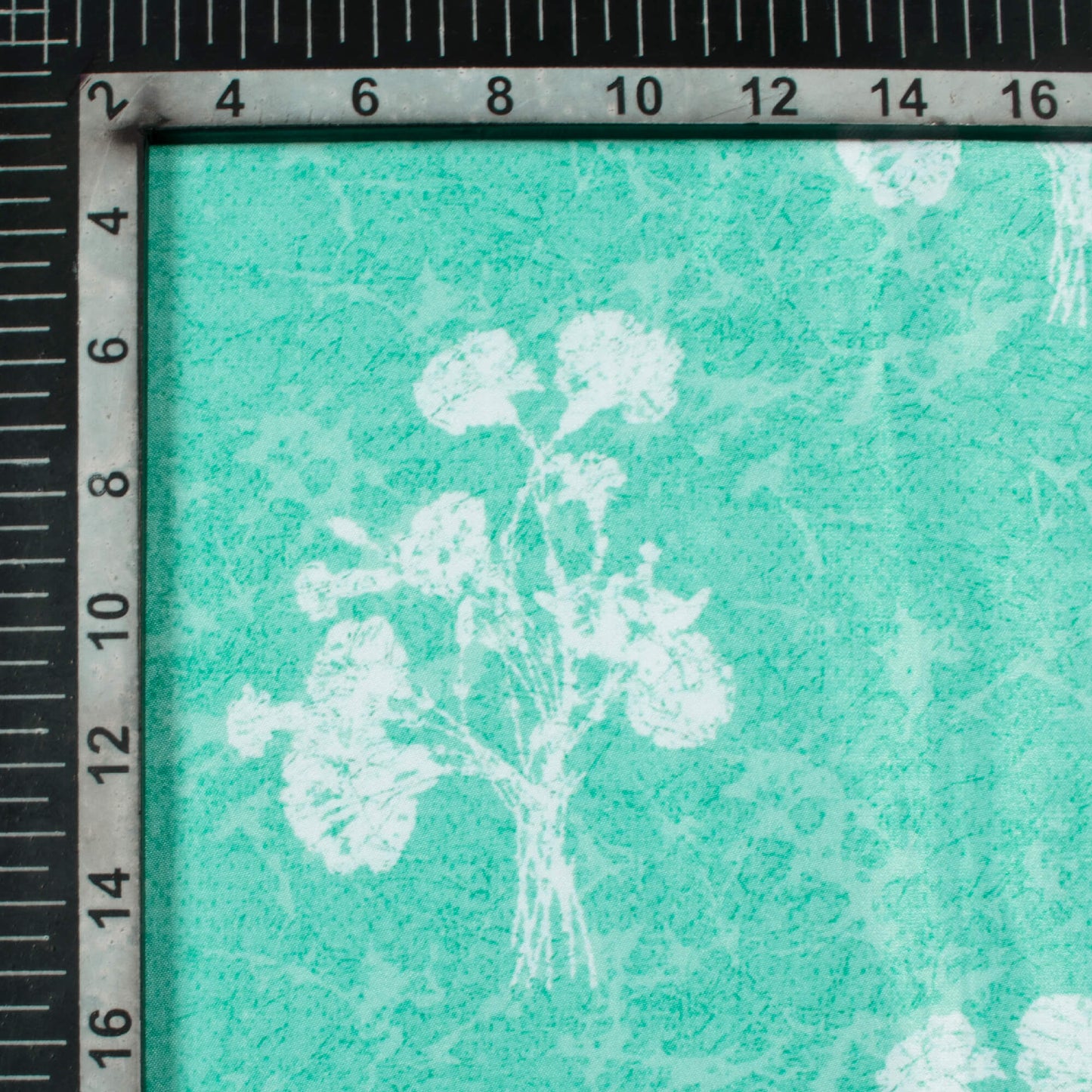 Mint Green And White Floral Pattern Digital Print Crepe Silk Fabric