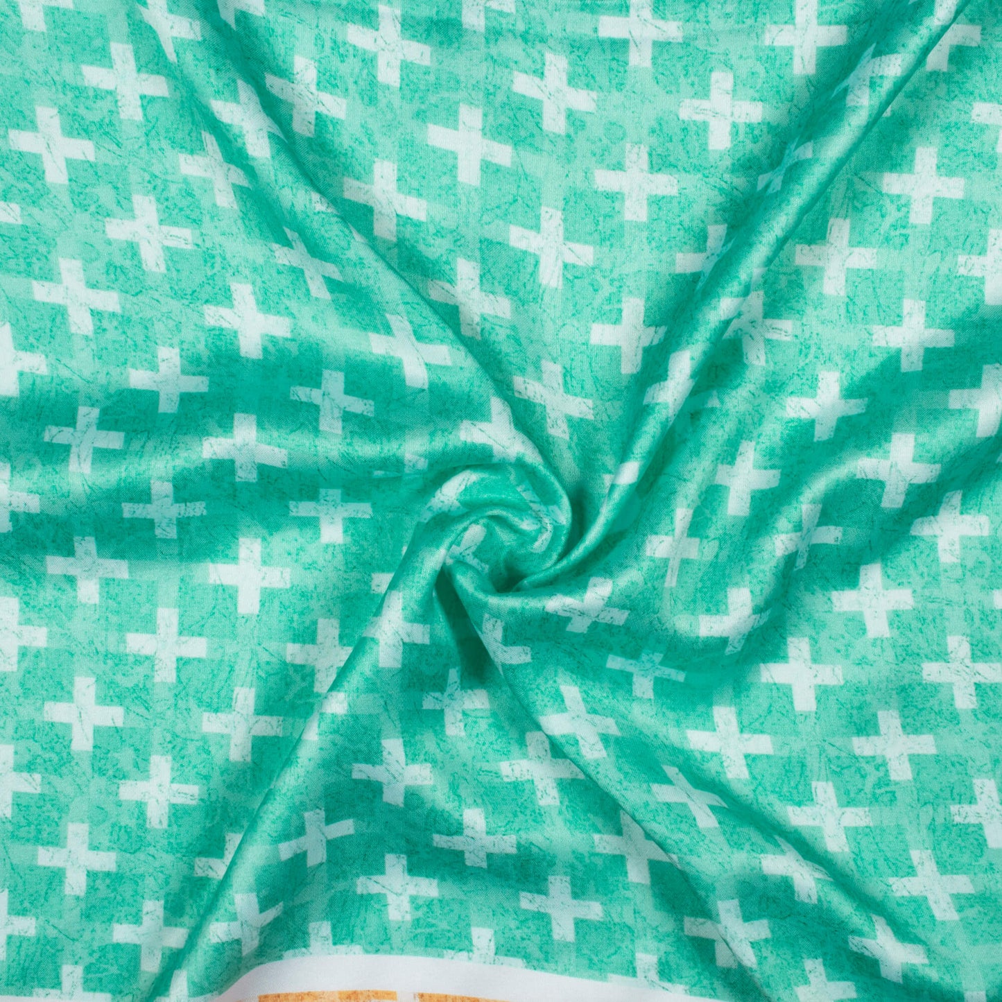 Mint Green And White Geometric Pattern Digital Print Crepe Silk Fabric