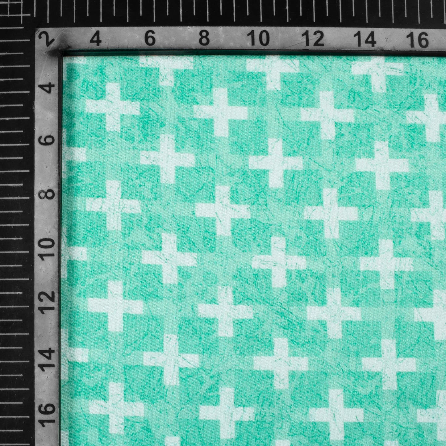 Mint Green And White Geometric Pattern Digital Print Crepe Silk Fabric