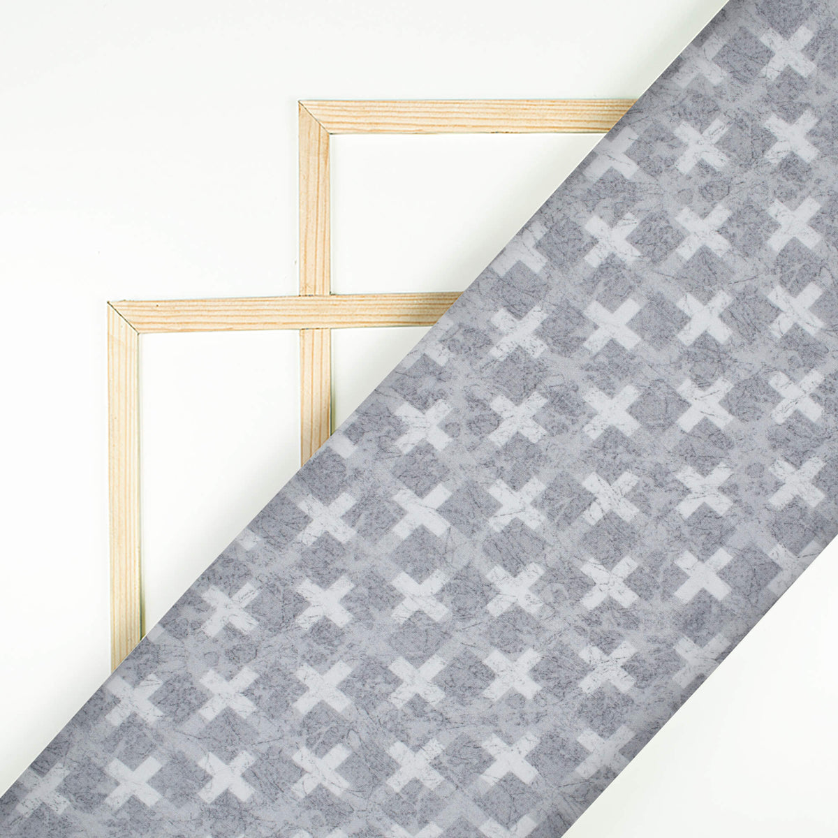 Dolphin Grey And White Geometric Pattern Digital Print Crepe Silk Fabric