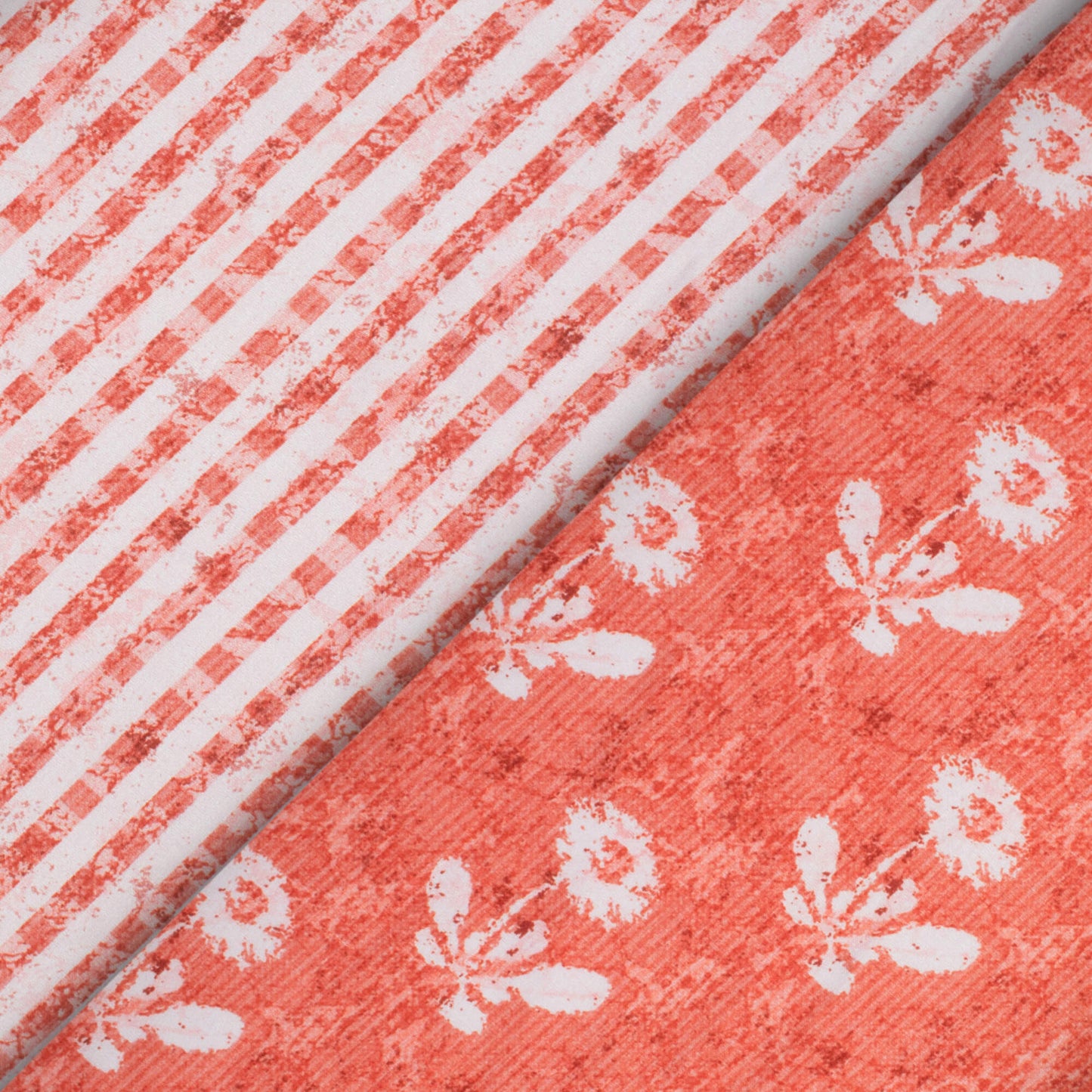 Blush Red And White Floral Pattern Digital Print Crepe Silk Fabric