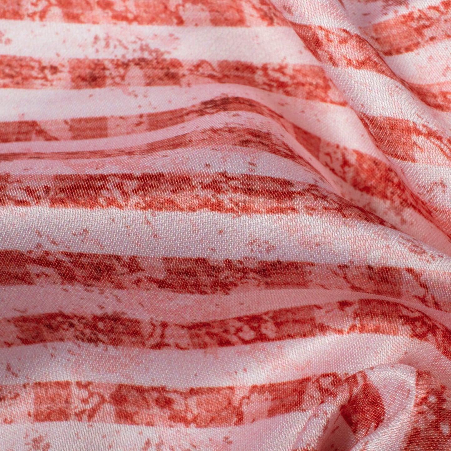 Blush Red And White Stripes Pattern Digital Print Crepe Silk Fabric