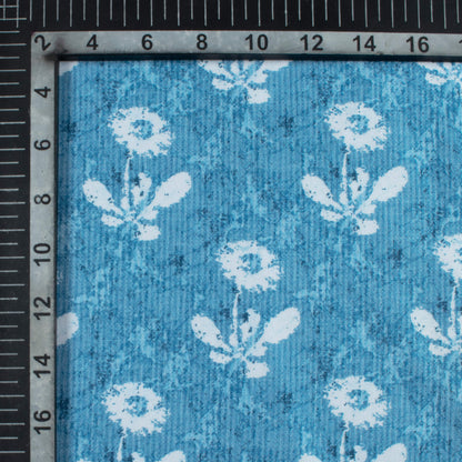 Carolina Blue And White Floral Pattern Digital Print Crepe Silk Fabric