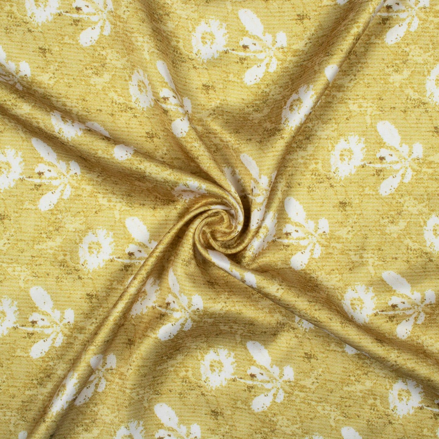 Trombone Yellow And White Floral Pattern Digital Print Crepe Silk Fabric