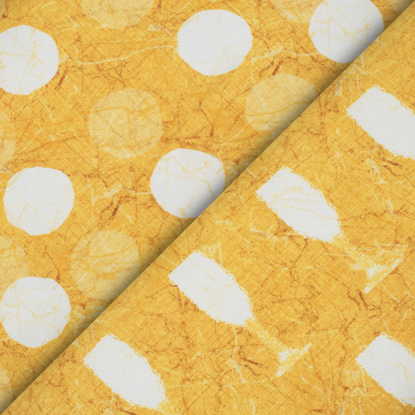 Gold Yellow And White Quirky Pattern Digital Print Crepe Silk Fabric