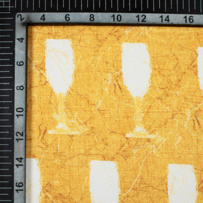 Gold Yellow And White Quirky Pattern Digital Print Crepe Silk Fabric