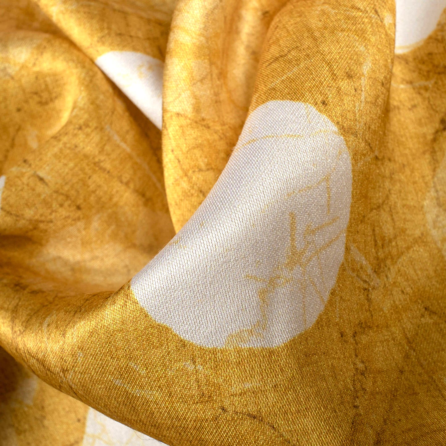 Gold Yellow And White Geometric Pattern Digital Print Crepe Silk Fabric