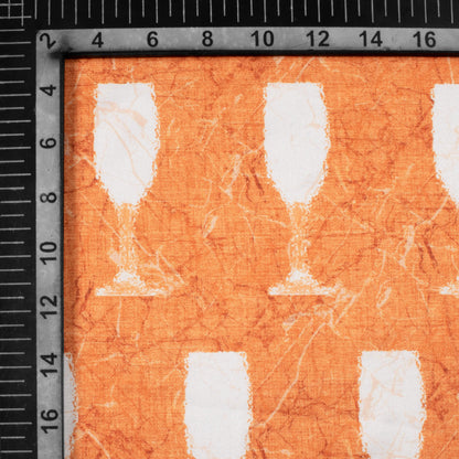 Burnt Orange And White Quirky Pattern Digital Print Crepe Silk Fabric