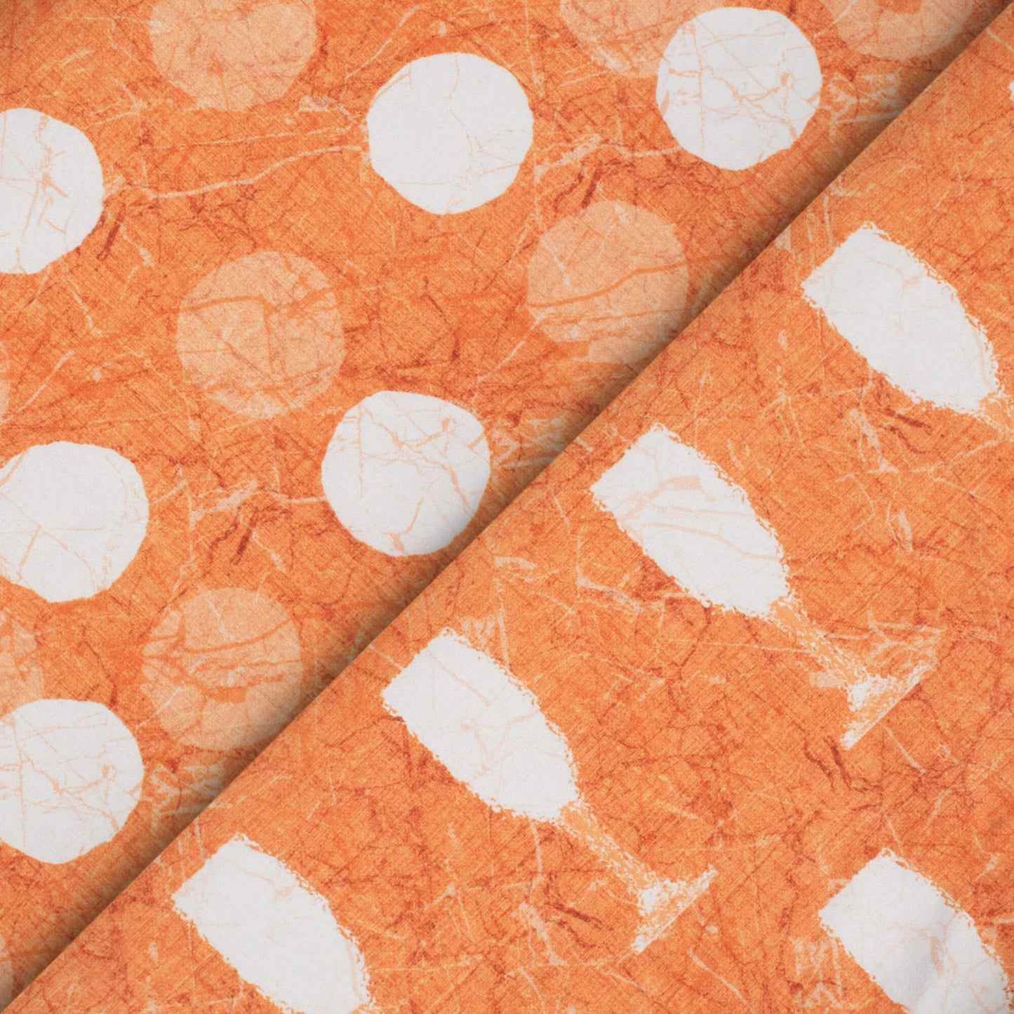 Burnt Orange And White Geometric Pattern Digital Print Crepe Silk Fabric