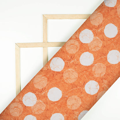 Burnt Orange And White Geometric Pattern Digital Print Crepe Silk Fabric