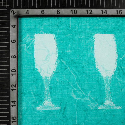 Turquoise And White Quirky Pattern Digital Print Crepe Silk Fabric