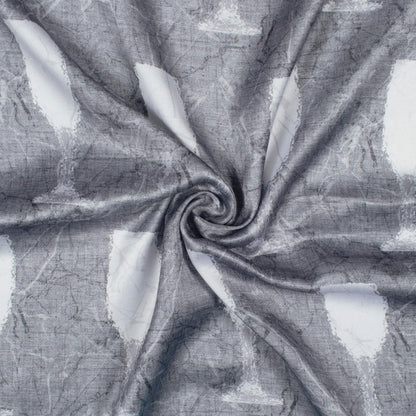 Grey And White Quirky Pattern Digital Print Crepe Silk Fabric