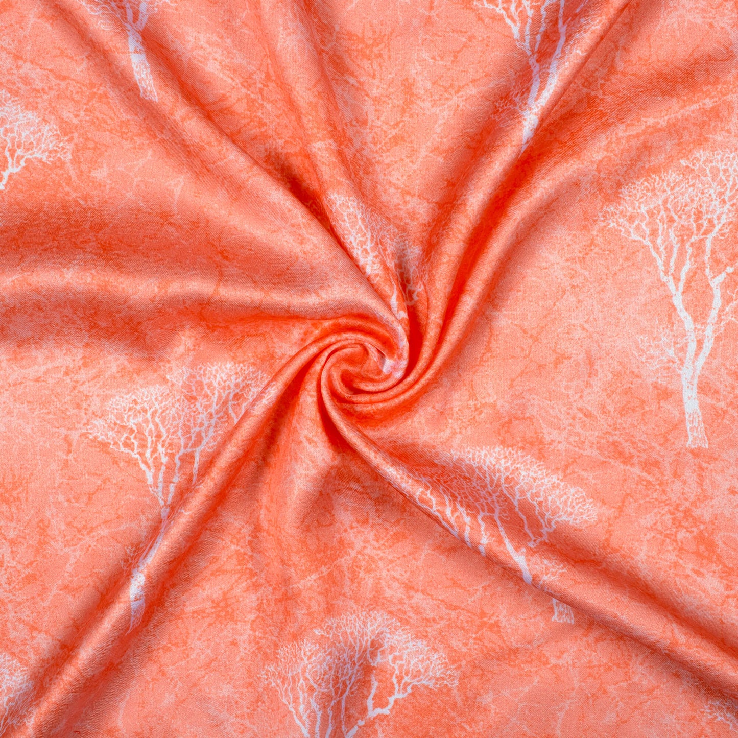 Coral Peach And White Floral Pattern Digital Print Crepe Silk Fabric