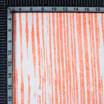 Coral Peach And White Abstract Pattern Digital Print Crepe Silk Fabric