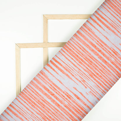 Coral Peach And White Abstract Pattern Digital Print Crepe Silk Fabric