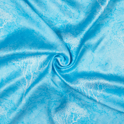 Baby Blue And White Floral Pattern Digital Print Crepe Silk Fabric