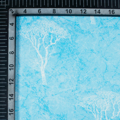 Baby Blue And White Floral Pattern Digital Print Crepe Silk Fabric
