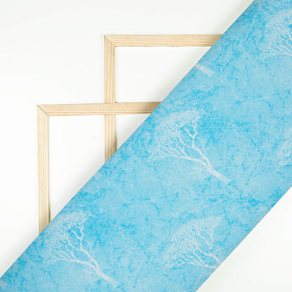 Baby Blue And White Floral Pattern Digital Print Crepe Silk Fabric