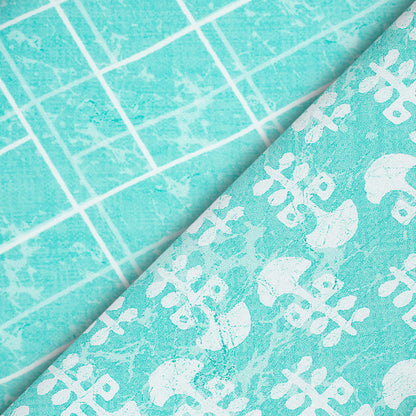 Electric Blue And White Booti Pattern Digital Print Crepe Silk Fabric