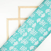 Electric Blue And White Booti Pattern Digital Print Crepe Silk Fabric