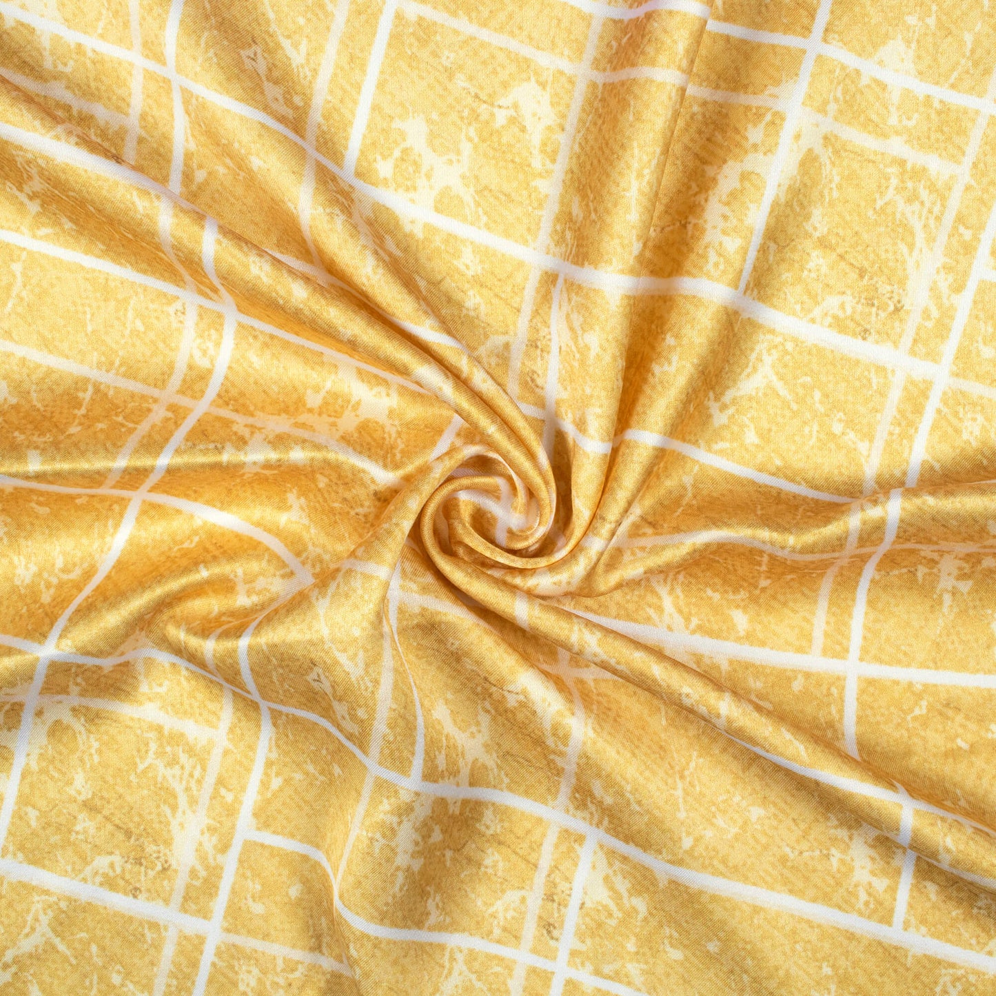 Mellow Yellow And White Geometric Pattern Digital Print Crepe Silk Fabric