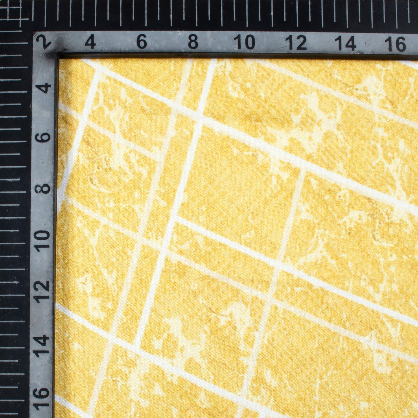 Mellow Yellow And White Geometric Pattern Digital Print Crepe Silk Fabric